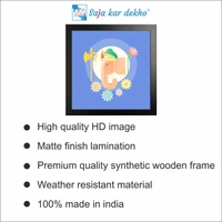SAJA KAR DEKHO Ganesh Ji Face With Flowers High Quality Weather Resistant HD Wall Frame | 20 x 20 inch | - 20 X 20 inch