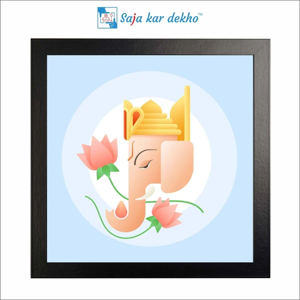 SAJA KAR DEKHO Ganesh Ji With Lotus Flower High Quality Weather Resistant HD Wall Frame | 20 x 20 inch | - 20 X 20 inch