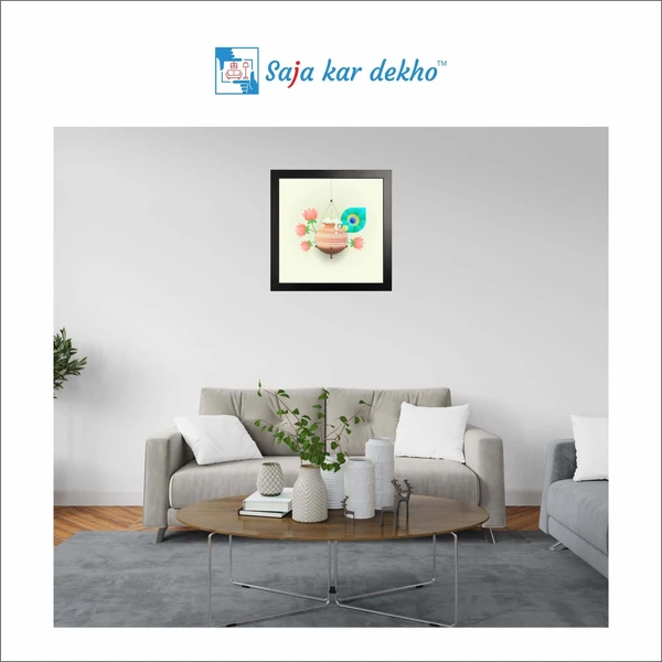 SAJA KAR DEKHO A Bowl Of Butter And Lotus, Peacock Feather High Quality Weather Resistant HD Wall Frame | 20 x 20 inch | - 20 X 20 inch