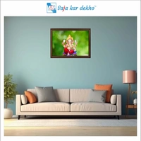 SAJA KAR DEKHO Ganesh Ji With Green Background High Quality Weather Resistant HD Wall Frame | 12 x 18 inch | - 12 X 18 inch