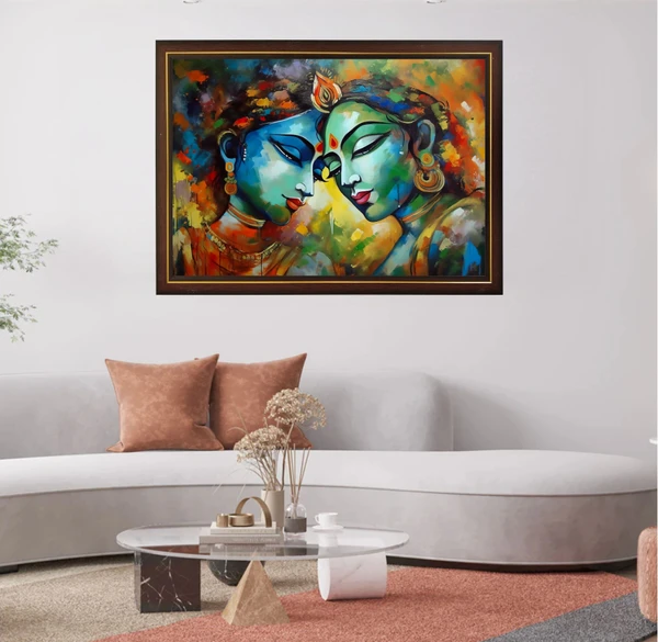 SAJA KAR DEKHO Radha Krishna 3D Art High Quality Weather Resistant HD Wall Frame | 12 x 18 inch | - 12 X 18 inch