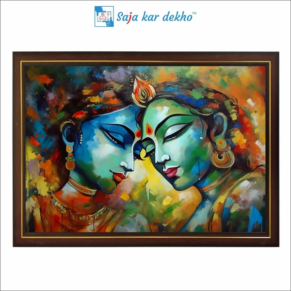SAJA KAR DEKHO Radha Krishna 3D Art High Quality Weather Resistant HD Wall Frame | 12 x 18 inch | - 12 X 18 inch