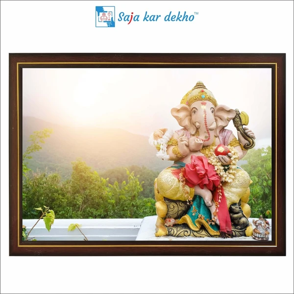 SAJA KAR DEKHO Ganesh Ji With Natural Background High Quality Weather Resistant HD Wall Frame | 12 x 18 inch | - 12 X 18 inch