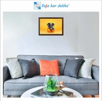SAJA KAR DEKHO Ganesh Ji With Yellow Background High Quality Weather Resistant HD Wall Frame | 12 x 18 inch | - 12 X 18 inch