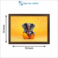 SAJA KAR DEKHO Ganesh Ji With Yellow Background High Quality Weather Resistant HD Wall Frame | 12 x 18 inch | - 12 X 18 inch