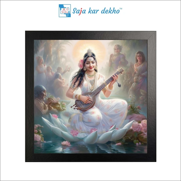 SAJA KAR DEKHO Saraswati Maa High Quality Weather Resistant HD Wall Frame | 20 x 20 inch | - 20 X 20 inch