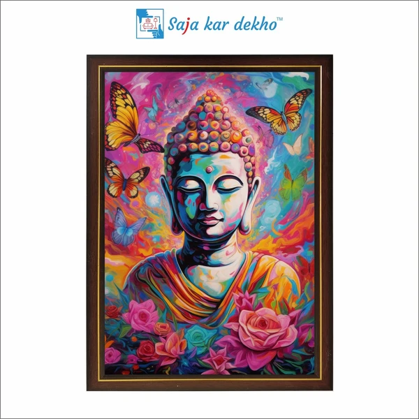 SAJA KAR DEKHO Lord Buddha High Quality Weather Resistant HD Wall Frame | 12 x 18 inch | - 12 X 18 inch