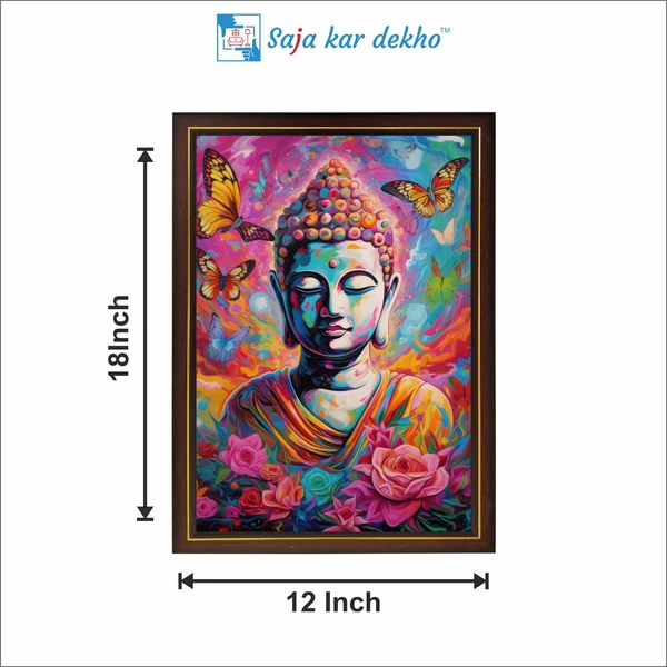 SAJA KAR DEKHO Lord Buddha High Quality Weather Resistant HD Wall Frame | 12 x 18 inch | - 12 X 18 inch