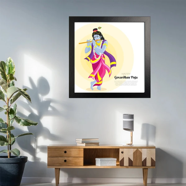 SAJA KAR DEKHO Lord Krishna (Happy Govardhan Puja) High Quality Weather Resistant HD Wall Frame | 20 x 20 inch | - 20 X 20 inch