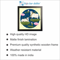 SAJA KAR DEKHO Two Cow And Lotus Flowers High Quality Weather Resistant HD Wall Frame | 20 x 20 inch | - 20 X 20 inch