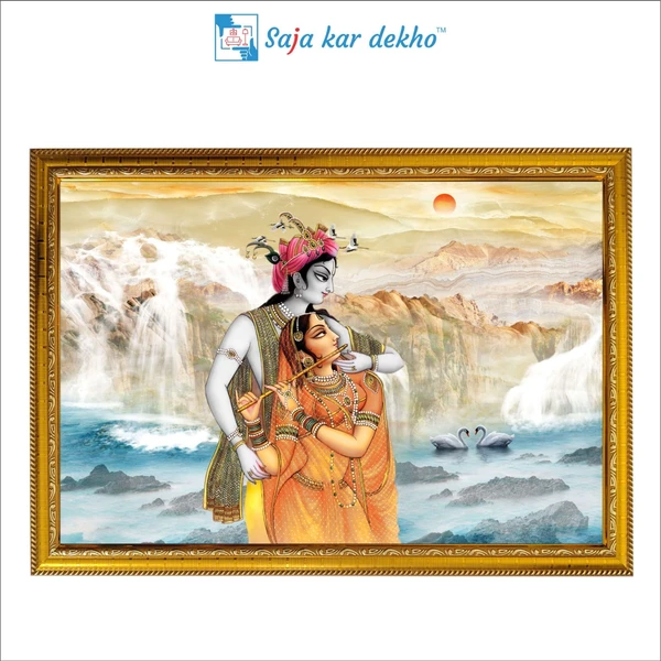 SAJA KAR DEKHO Radha Krishna High Quality Weather Resistant HD Wall Frame | 12 x 18 inch | - 12 X 18 inch