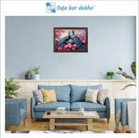 SAJA KAR DEKHO Two Peacock With Pink Flowers High Quality Weather Resistant HD Wall Frame | 12 x 18 inch | - 12 X 18 inch
