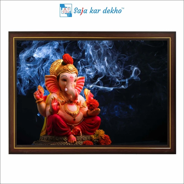 SAJA KAR DEKHO Ganesh Ji With Beautiful Background High Quality Weather Resistant HD Wall Frame | 12 x 18 inch | - 12 X 18 inch