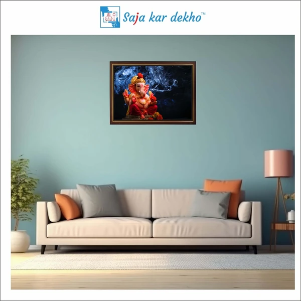 SAJA KAR DEKHO Ganesh Ji With Beautiful Background High Quality Weather Resistant HD Wall Frame | 12 x 18 inch | - 12 X 18 inch