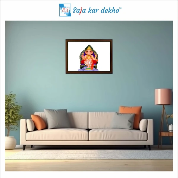 SAJA KAR DEKHO The Throne Sit Ganesh Ji High Quality Weather Resistant HD Wall Frame | 12 x 18 inch | - 12 X 18 inch