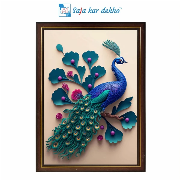 SAJA KAR DEKHO Beautiful Peacock High Quality Weather Resistant HD Wall Frame | 12 x 18 inch | - 12 X 18 inch