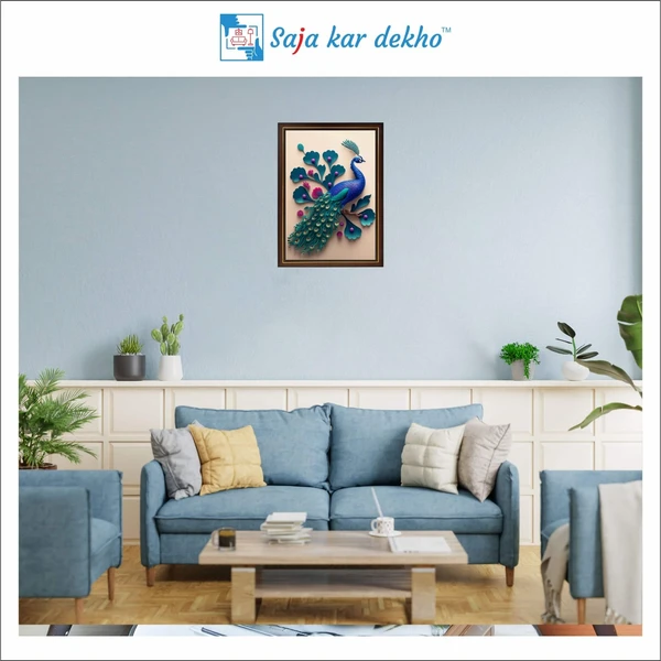 SAJA KAR DEKHO Beautiful Peacock High Quality Weather Resistant HD Wall Frame | 12 x 18 inch | - 12 X 18 inch