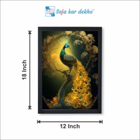 SAJA KAR DEKHO Beautiful Peacock With Beautiful Background High Quality Weather Resistant HD Wall Frame | 12 x 18 inch | - 12 X 18 inch