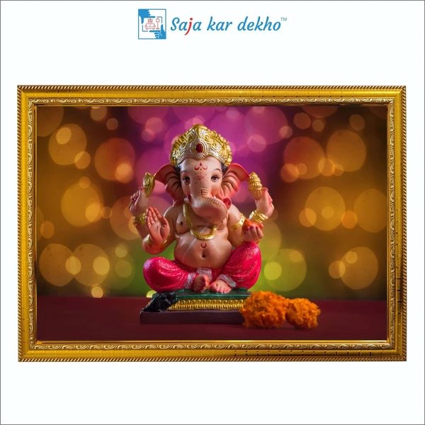 SAJA KAR DEKHO Ganesh Ji High Quality Weather Resistant HD Wall Frame | 12 x 18 inch | - 12 X 18 inch