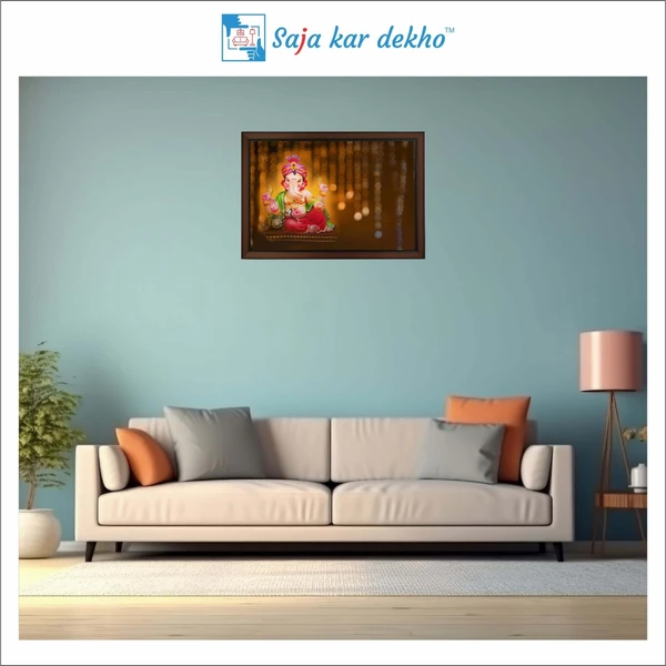 SAJA KAR DEKHO Ganesh Ji High Quality Weather Resistant HD Wall Frame | 12 x 18 inch | - 12 X 18 INCH