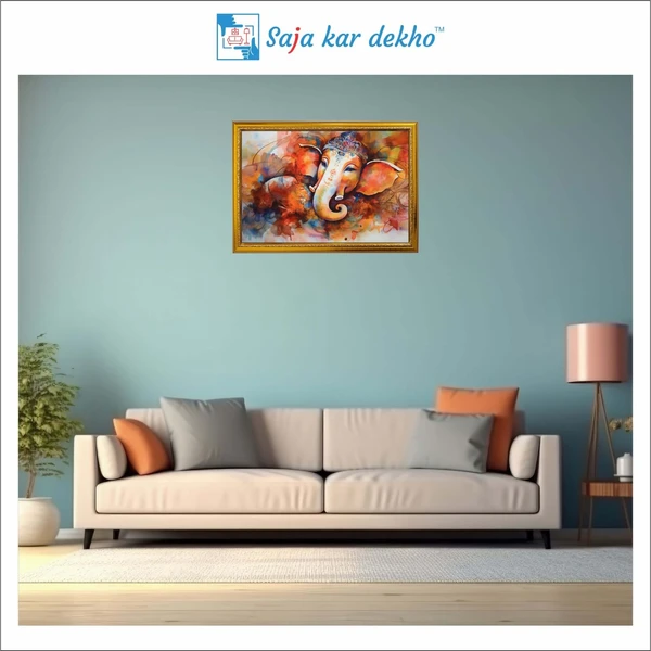 SAJA KAR DEKHO Ganesh Ji High Quality Weather Resistant HD Wall Frame | 12 x 18 inch | - 12 X 18 inch