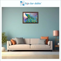 SAJA KAR DEKHO Peacock With Beautiful Background High Quality Weather Resistant HD Wall Frame | 12 x 18 inch | - 12 X 18 inch