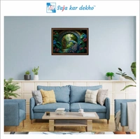 SAJA KAR DEKHO Peacock With Beautiful Background High Quality Weather Resistant HD Wall Frame | 12 x 18 inch | - 12 X 18 inch