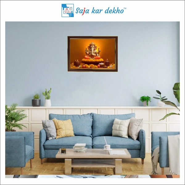 SAJA KAR DEKHO Ganesh Ji High Quality Weather Resistant HD Wall Frame | 12 x 18 inch | - 12 X 18 inch