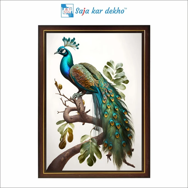 SAJA KAR DEKHO Peacock High Quality Weather Resistant HD Wall Frame | 12 x 18 inch | - 12 X 18 inch