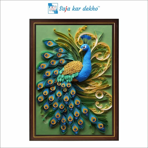 SAJA KAR DEKHO Peacock High Quality Weather Resistant HD Wall Frame | 12 x 18 inch | - 12 X 18 inch