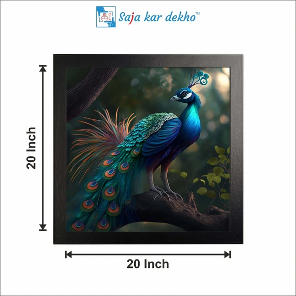 SAJA KAR DEKHO Peacock High Quality Weather Resistant HD Wall Frame | 20 x 20 inch | - 20 X 20 inch