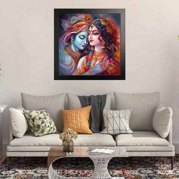 SAJA KAR DEKHO Radha Krishna High Quality Weather Resistant HD Wall Frame | 20 x 20 inch | - 20 X 20 inch