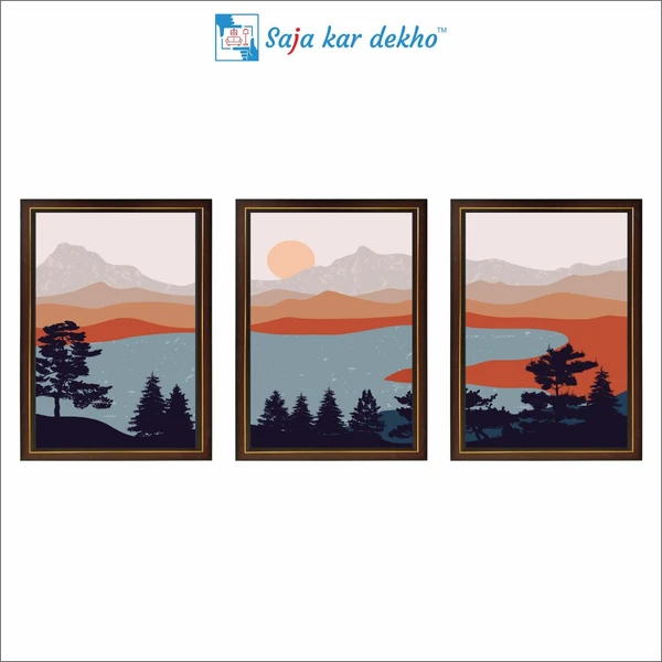 SAJA KAR DEKHO Abstract Mountain, River, Sunset High Quality Weather Resistant HD Wall Frame | 18 x 12 inch | - 18 X 12 inch