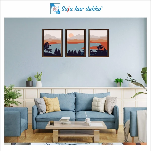 SAJA KAR DEKHO Abstract Mountain, River, Sunset High Quality Weather Resistant HD Wall Frame | 18 x 12 inch | - 18 X 12 inch