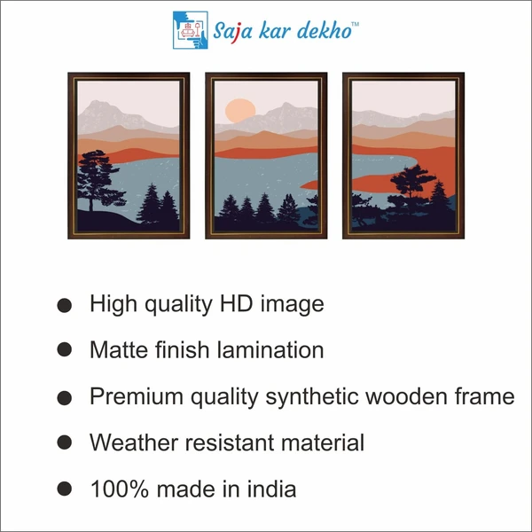 SAJA KAR DEKHO Abstract Mountain, River, Sunset High Quality Weather Resistant HD Wall Frame | 18 x 12 inch | - 18 X 12 inch
