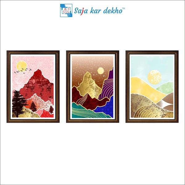 SAJA KAR DEKHO Abstract Mountain, Sunset Colorful High Quality Weather Resistant HD Wall Frame | 18 x 12 inch | - 18 X 12 inch