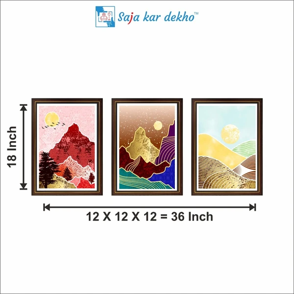 SAJA KAR DEKHO Abstract Mountain, Sunset Colorful High Quality Weather Resistant HD Wall Frame | 18 x 12 inch | - 18 X 12 inch