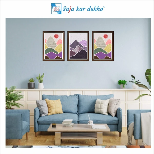 SAJA KAR DEKHO Colorful Mountain And Sun High Quality Weather Resistant HD Wall Frame | 18 x 12 inch | - 18 X 12 inch