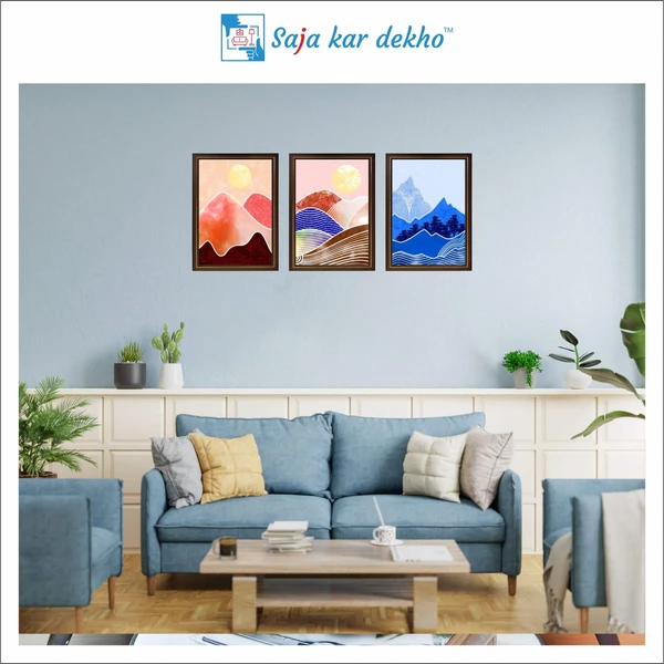 SAJA KAR DEKHO Colorful Mountain And Sun High Quality Weather Resistant HD Wall Frame | 18 x 12 inch | - 18 X 12 inch