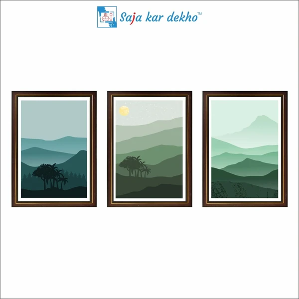 SAJA KAR DEKHO Colorful Mountain, Tree And Sun High Quality Weather Resistant HD Wall Frame | 18 x 12 inch | - 18 X 12 inch