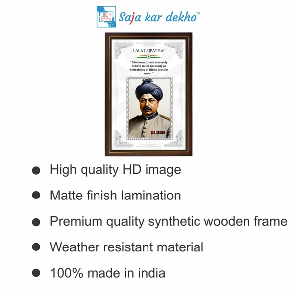 SAJA KAR DEKHO Lala Lajpat Rai Motivational Thought High Quality Weather Resistant HD Wall Frame | 18 x 12 inch |  - 18 X 12 inch