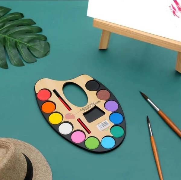 12 Color Watercolor Paint Palette with Brush – Kids School Art & Craft Painting Set"
