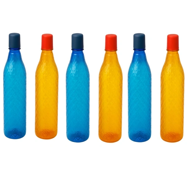 1L BPA-Free Reusable Plastic Water Bottle Set (Blue & Orange, Set of 3)" 1000 ml Bottle  (Pack of 6, Multicolor, Plastic)