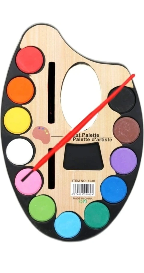 12 Color Watercolor Paint Palette with Brush – Kids School Art & Craft Painting Set"