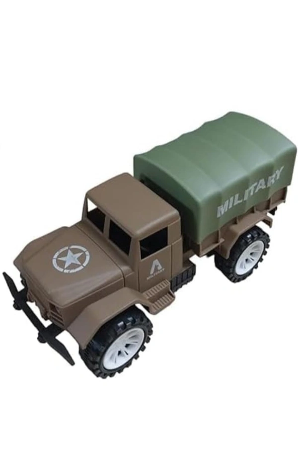 Medium size friction powered plastic army military truck toy green color  (green, Pack of: 1)