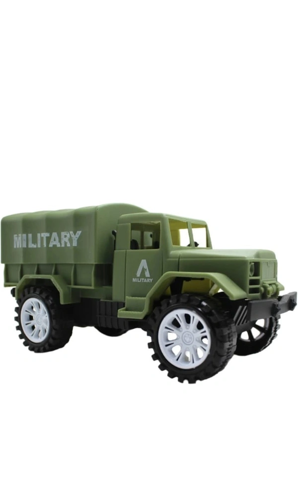 Medium size friction powered plastic army military truck toy green color  (green, Pack of: 1)