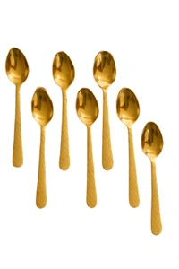 "Premium Gold Plated Stainless Steel Spoon Set – 6 Pcs, Elegant Diamond Handle Design, Rust-Free & Durable"