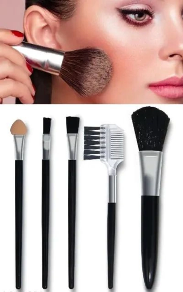 5-in-1 Professional Makeup Brush Set for Face, Eyes & Eyebrows – Black Handle Kit