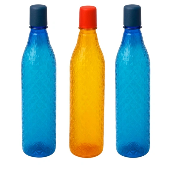 1L BPA-Free Reusable Plastic Water Bottle Set (Blue & Orange, Set of 3)" 1000 ml Bottle  (Pack of 6, Multicolor, Plastic)