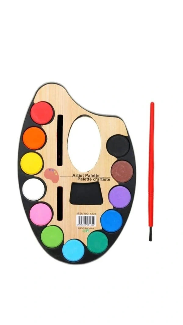 12 Color Watercolor Paint Palette with Brush – Kids School Art & Craft Painting Set"